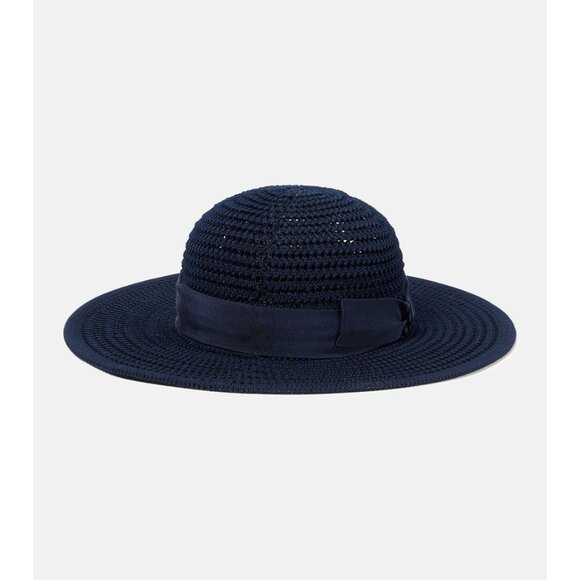 NWT GUCCI  Cotton Crochet Wide Brim Hat M Navy Blue Laerte Sz L - Picture 1 of 8